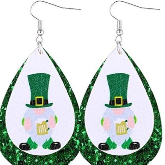 St Patrick’s Day Dangling Faux Leather Layered Glitter Earrings - Picture 5 of 6